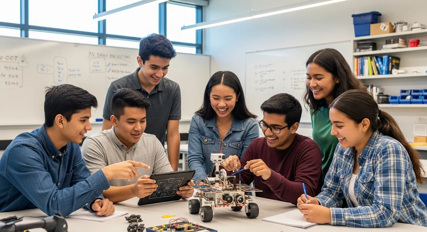 High school students building a Mars rover prototype — click to register